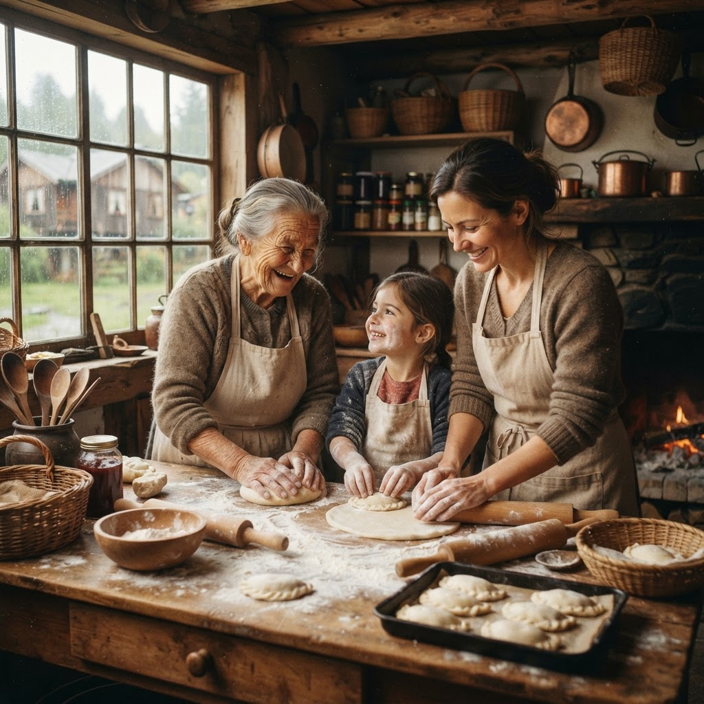 La familia trabajando en el taller